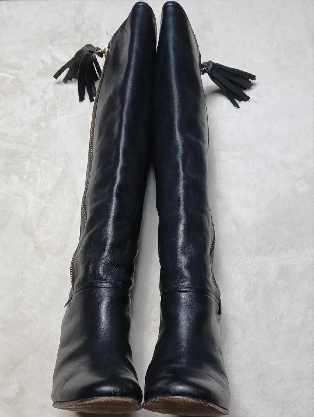 Coach Black Leather Mid-Calf Tassel Zip Boots Size 7.5